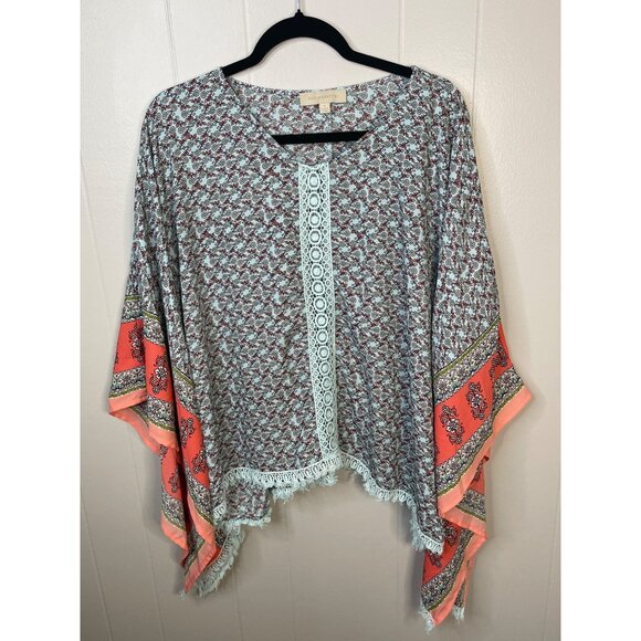 Dances & Marvel Floral Print Poncho Top S 100% Polyester - Picture 1 of 4